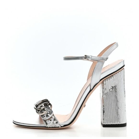 Gucci Marmont Sequin Silver Heels - Picture 1 of 14